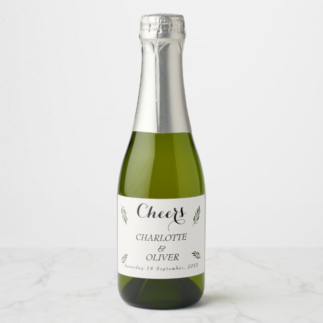 Botaniskt grönt Mini Champagneflasketikett Set (Framsida)