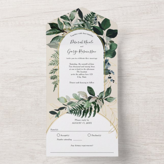 Botaniskt grönt Modern Boho Arch Beige Ivory (Insida)