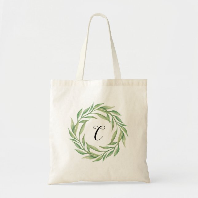 Botaniskt grönt Monogram Personlized Tote Bag Tygkasse (Framsidan)