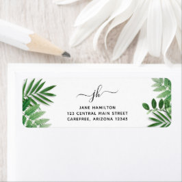 Botaniskt Grönt Monogram Returadressetikett Returadress Etikett