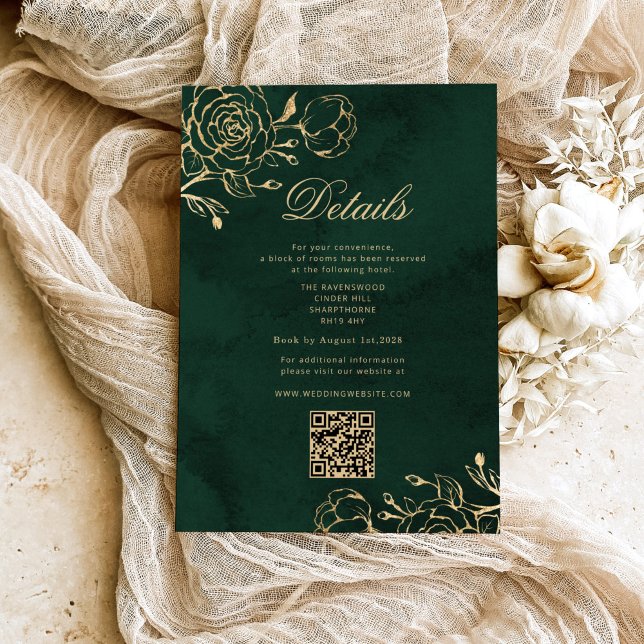 Botaniskt grönt och guld bröllop QR-detaljer Tilläggskort (Skapare uppladdad)