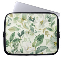 Botaniskt Grönt Vattenfärg Blommiga Löv Natur Laptop Fodral