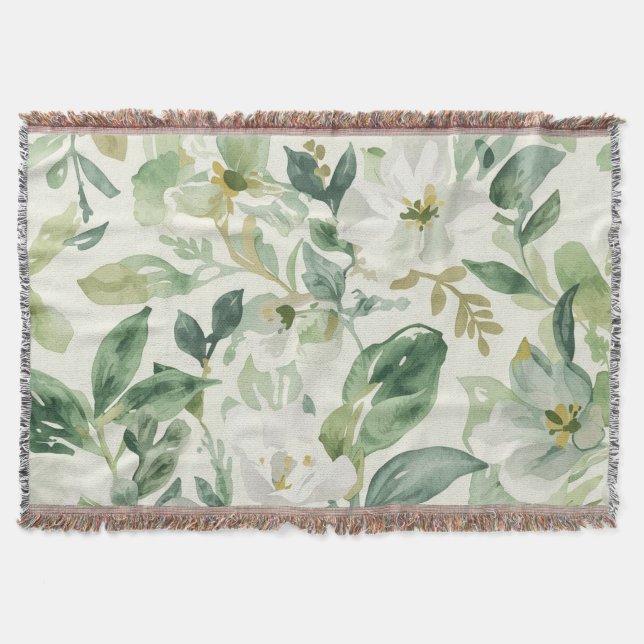 Botaniskt Grönt Vattenfärg Blommor Löv Natur  Filt (Framsidan)