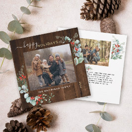 Botaniskt grönt vattenfärg Rustic Mörk Wood Julkort