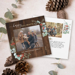 Botaniskt grönt vattenfärg Rustic Mörk Wood Julkort