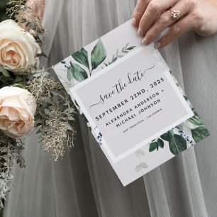 Botaniskt grönt vattenfärg Spara datum Inbjudningar