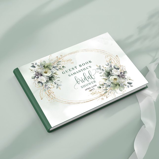 Botaniskt grönt vitt bröllopsdusch gästbok (Botanical Green White Bridal Shower Guest Book)