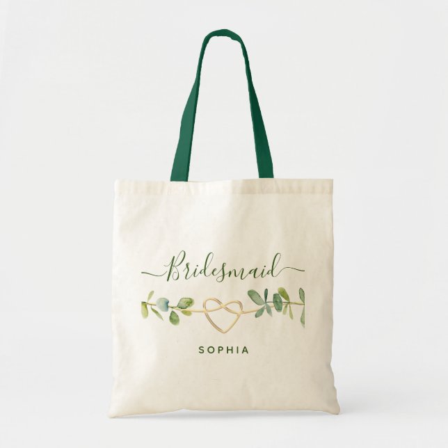 Botaniskt Guld Greenery Bridesmaid Tote Bag Tygkasse (Framsidan)
