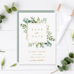 Botaniskt Guld Greenery Bröllop spara datum-kort Spara Datumet<br><div class="desc">Den här inbjudan från bröllop spara datum innehåller färgade vattenfärger eukalyptus grey,  grönt löv och guld2 ram. Om du vill ha en mer avancerad anpassning av den här designen klickar du på länken Anpassa ytterligare. Matchande objekt är också tillgängliga.</div>