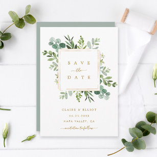 Botaniskt Guld Greenery Bröllop spara datum-kort Spara Datumet