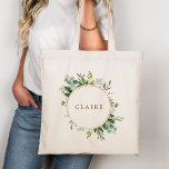 Botaniskt Guld Greenery Personalize Tygkasse<br><div class="desc">Den här personligen i säcken har färgat eukalyptus grey,  grönt löv och guld-cirkel ram. Om du vill ha en mer avancerad anpassning av den här designen klickar du på länken Anpassa ytterligare. Matchande objekt är också tillgängliga.</div>