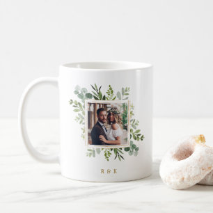 Botaniskt Guld Grönt Utandning Bröllop 2 Foto Kaffemugg