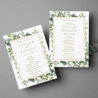 Botaniskt guldgrönt bröllopsceremoni-program