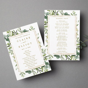 Botaniskt guldgrönt bröllopsceremoni-program program
