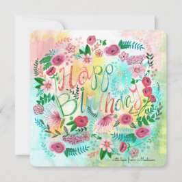 Botaniskt gult & rosa vårblommor kort