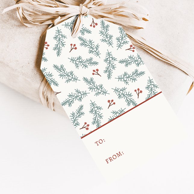 Botaniskt Helgdag Gift-Märkre Presentetikett (Watercolor Greenery and Red Berries Botanical Holiday Gift Tag by Painted Paperie
)