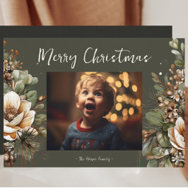 Botaniskt Helgdag-kort för vattenfärg Magnolia Gar Julkort