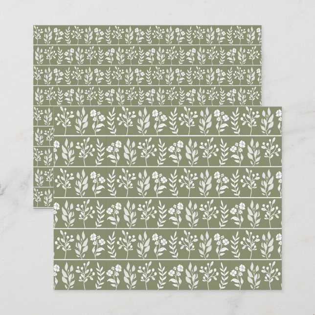 Botaniskt herbarium Olivgrönt Scrapbookpapper (Fram/baksida)