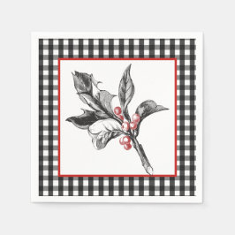 Botaniskt Holly Black and White-jul Papper Pappersservett