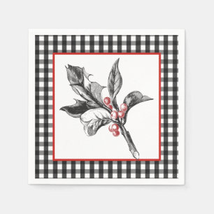 Botaniskt Holly Black and White-jul Papper Pappersservett