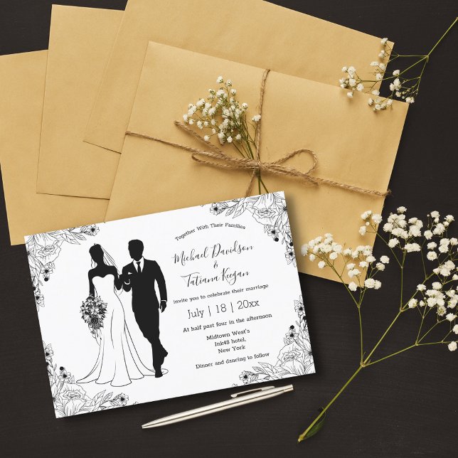 botaniskt illustration av brud och groom bröllop inbjudningar (Skapare uppladdad)