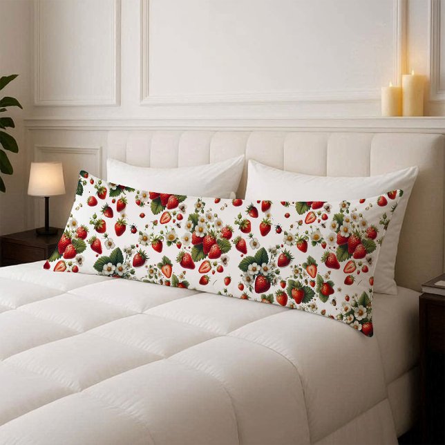 Botaniskt jordgubbskroppskuddfodral kroppskudde (Botanical Strawberry Body Pillow Cover Case)