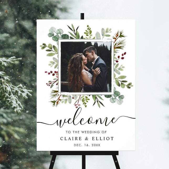Botaniskt julbröllop Välkomstfoto Grönt Poster (Skapare uppladdad)