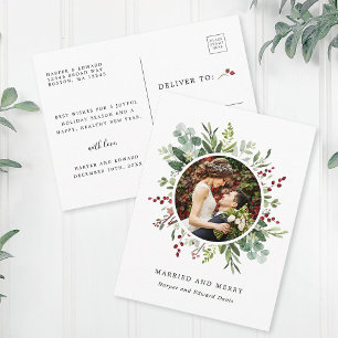 Botaniskt julgrönt Gifta och glada Foto Vykort