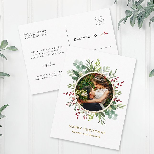 Botaniskt julguld manus foto semester vykort (Front & Back)