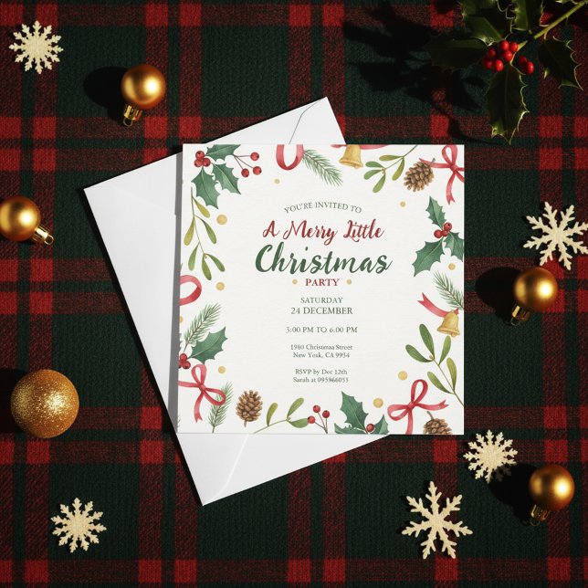 Botaniskt julkransram-inbjudan inbjudningar (Fresh Christmas Design, Simple Holiday Card)