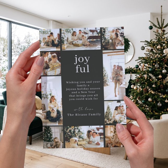 Botaniskt julpersonligt 10-foto collage julkort (Botanical Christmas Personalized 10 Photo Collage Holiday Card by Ricaso. Add your own photographs)