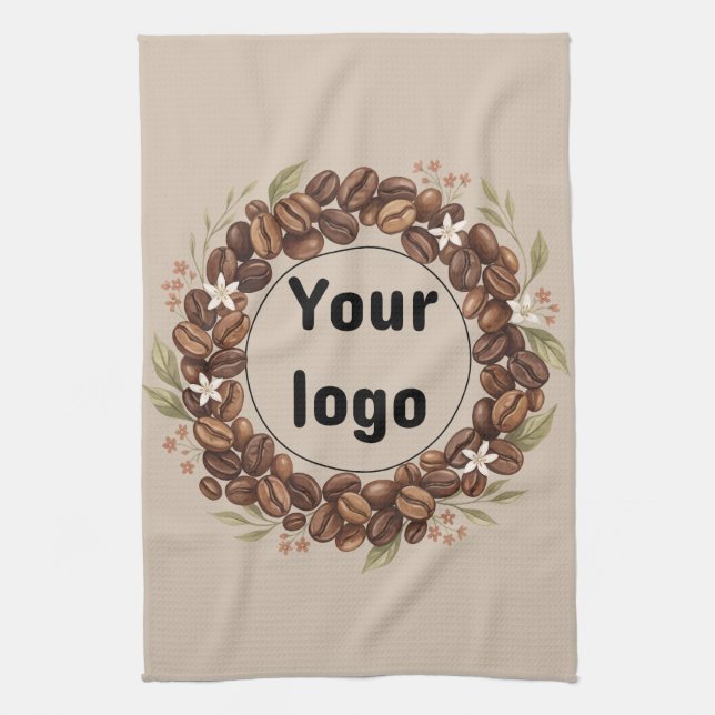 Botaniskt kaffebönsskrän med eget logotyp kökshandduk (Vertikal)