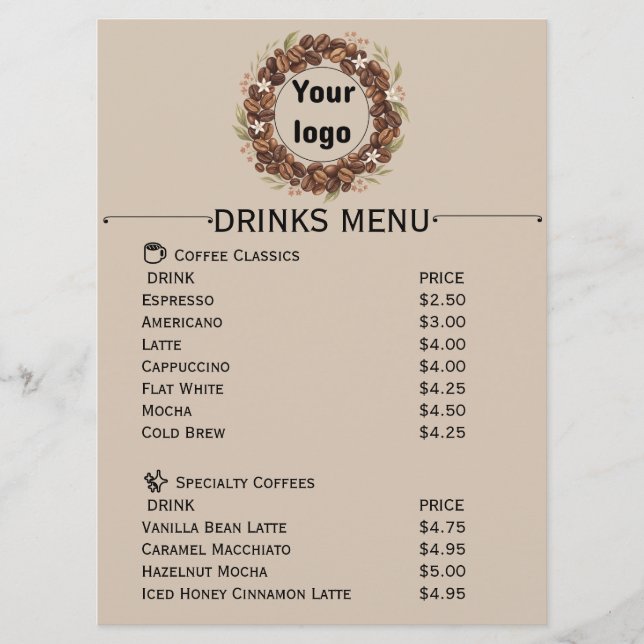 Botaniskt kaffebönsskrän med eget varumärke meny (Framsida)