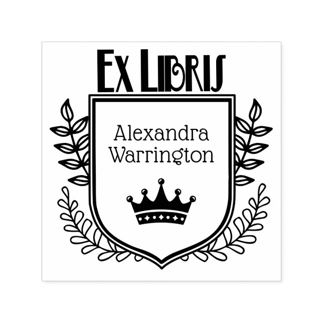 Botaniskt Kam Krona #1 Ex Libris Boknamn Självfärgande Stämpel (Design)