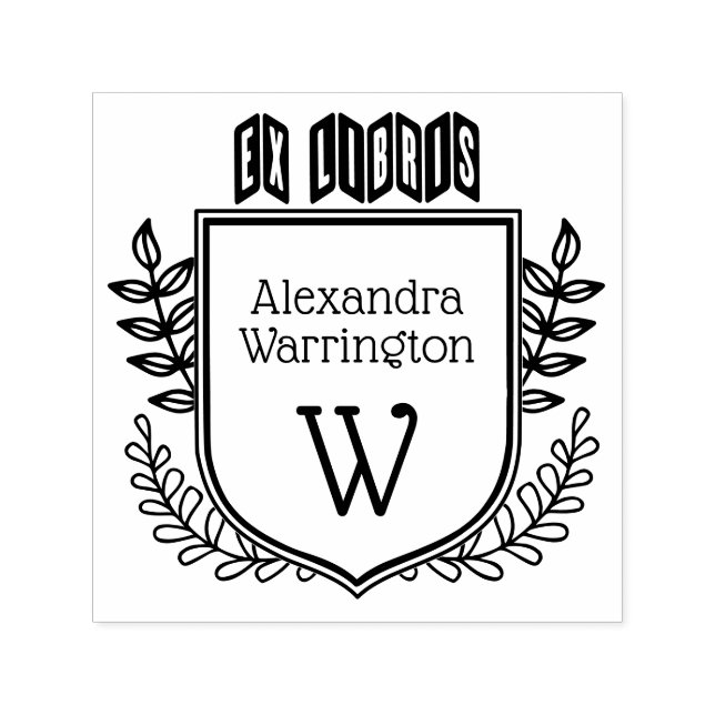 Botaniskt Kam Zig Zack Ex Libris Boknamn Initial Självfärgande Stämpel (Design)