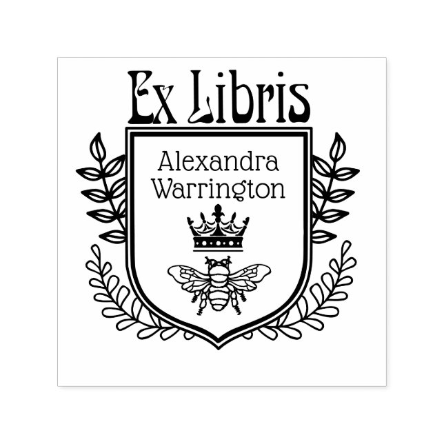 Botaniskt Kammarat Bin med Krona Ex Libris Boknamn Självfärgande Stämpel (Design)