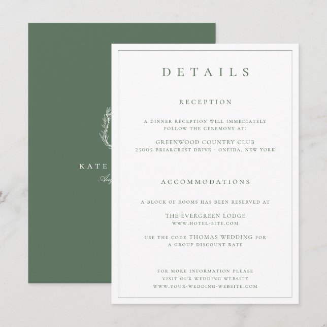 Botaniskt Kammarmonogram Salvia Bröllopsdetaljkort Inbjudningar (Fram/baksida)