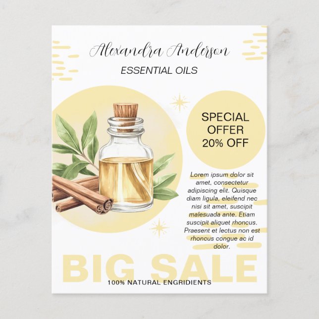 Botaniskt kanel Essential Oil Watercolor Blommigt Flygblad (Framsidan)