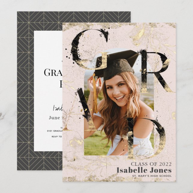 Botaniskt konst Deco Rosa Arch Photo Studenten Inbjudningar (Fram/baksida)