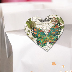 botaniskt konst fransk land-manusflyg löv hjärtformat klistermärke