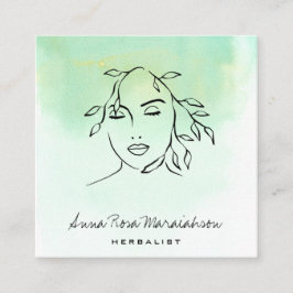 *~* Botaniskt konst QR Woman Greenery  Fyrkantigt Visitkort