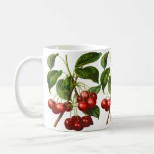 Botaniskt körsbärtryck för vintage på vit kaffemugg