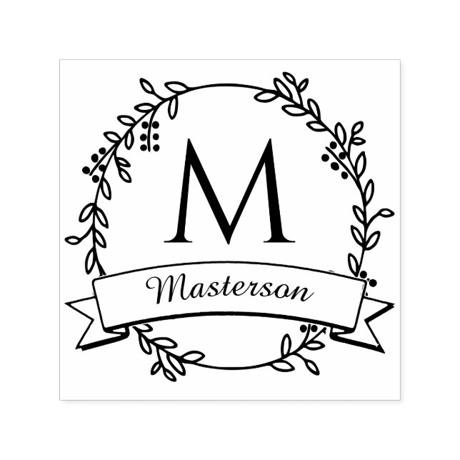 Botaniskt krans initialt namnmonogram #2R Självfärgande Stämpel (Design)