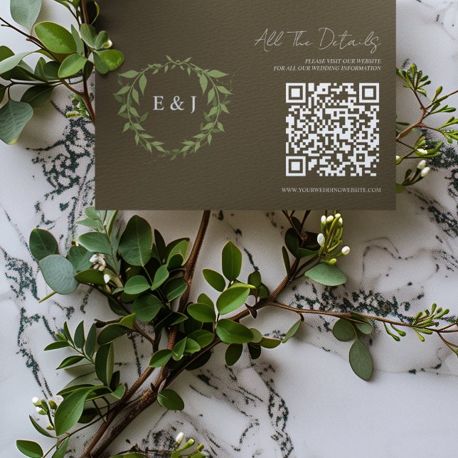 Botaniskt krans jordton bröllopsdetaljer tilläggskort (Skapare uppladdad)