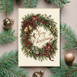Botaniskt kransband ständgröna slingor elegant jul julkort