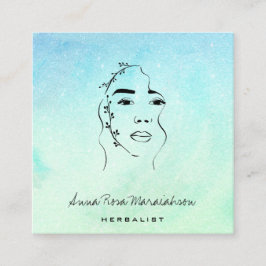 *~* Botaniskt kvinnligt grönt konst Fyrkantigt Visitkort