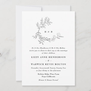 Botaniskt läder Blommigt Monogram andedräkt Bröllo Inbjudningar