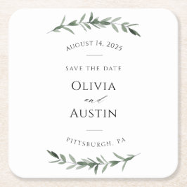 Botaniskt läder - Grekland sparar datum Underlägg Papper Kvadrat