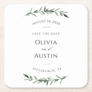 Botaniskt läder - Grekland sparar datum Underlägg Papper Kvadrat