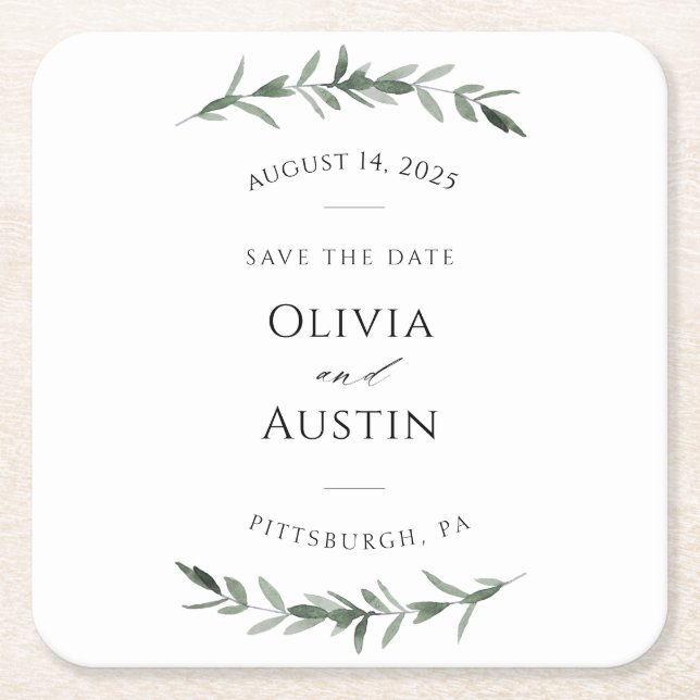 Botaniskt läder - Grekland sparar datum Underlägg Papper Kvadrat (Framsidan)